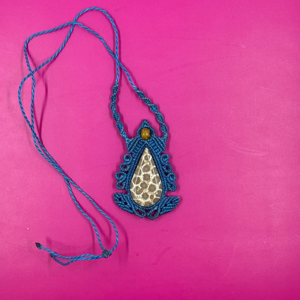 Blue Macrame Pendant Necklace